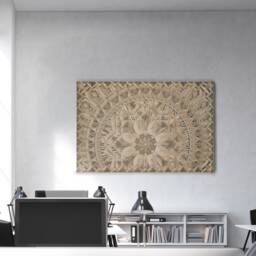 Blossom Mandala Wood Wall Art, Large Floral Pattern Laser Cut Sculpture, Modern Home Decor - thumbnail 3