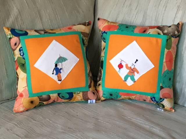 Asian Themed Pillows, Man -Woman Vintage Graphic Fabric Pillow - image 1