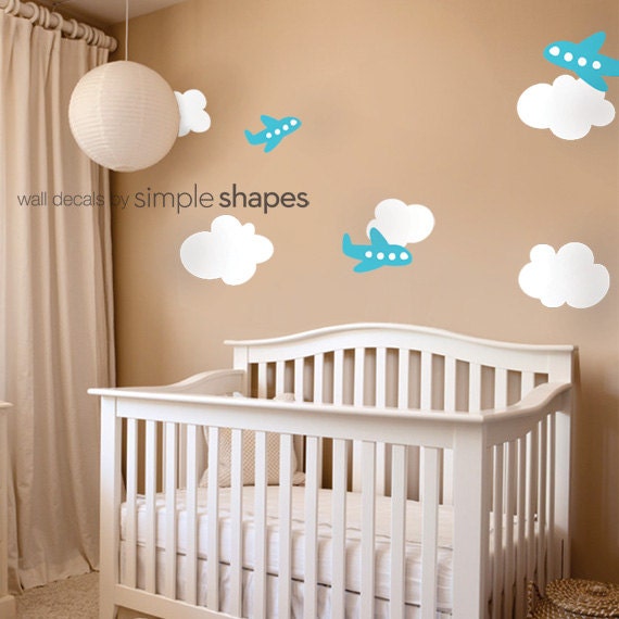 Airplanes With Clouds Decal Set - Kids Vinyl Wall Sticker - image 1