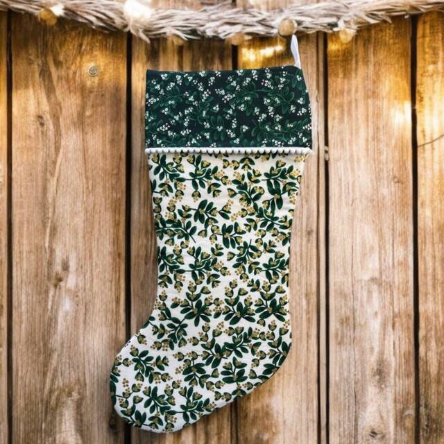Rifle Paper Co Mistletoe in White Fabric Christmas Stocking - image 1