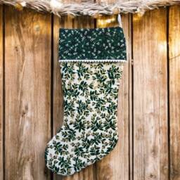 Rifle Paper Co Mistletoe in White Fabric Christmas Stocking - thumbnail 1