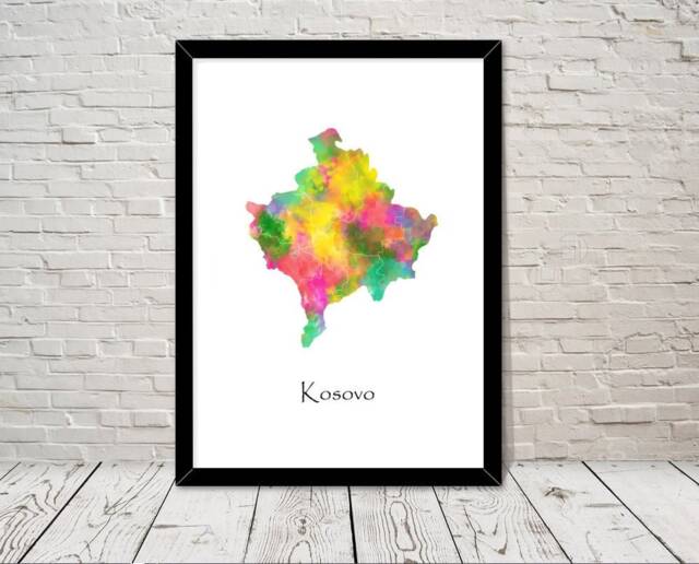 Kosovo Art Watercolour Illustration Map Abstract Print Wall Home Decor Giclee Print Office Living Room