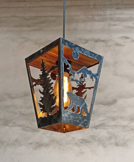 Rustic Pendant Light - Bear Cabin Ceiling Lights Log House Lighting Lodge Lights - image 1