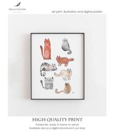 Watercolor Cat Art Print Abstract Japanese Cats, A4 - thumbnail 1