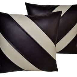 "2 Black & Cream Striped Faux Leather Cushion Covers 16"" 18" - thumbnail 3
