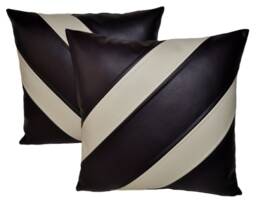 "2 Black & Cream Striped Faux Leather Cushion Covers 16"" 18"