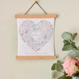 Personalised Mothers Day Floral Heart Canvas Art Print With White Or Oak Poster Hangers - thumbnail 4