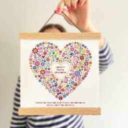Personalised Mothers Day Floral Heart Canvas Art Print With White Or Oak Poster Hangers