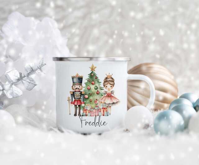 Personalised Children's Christmas Mug, Gift, Enamel Nutcracker Cup
