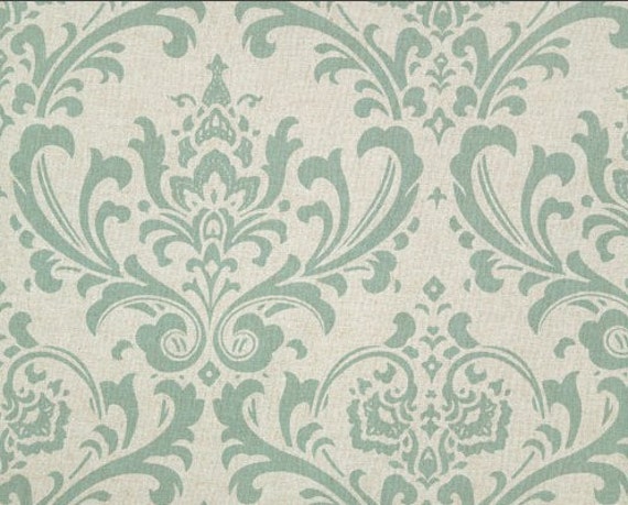 New 18x18 Inch Designer Handmade Pillow Case. Large Damask in Eaton Blue & Linen Color Fabric - image 1