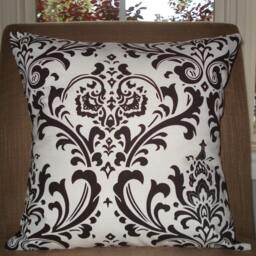 New 18x18 Inch Designer Handmade Pillow Case. Large Damask in Eaton Blue & Linen Color Fabric - thumbnail 2
