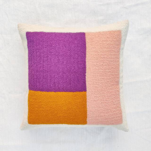 Embroidered Boho Throw Pillow Cover Purple, Mustard & Ivory Cotton Cushion - image 1