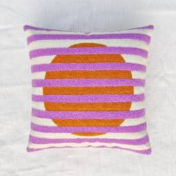 Embroidered Boho Throw Pillow Cover Purple, Mustard & Ivory Cotton Cushion - thumbnail 2