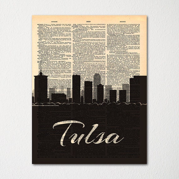 Tulsa Oklahoma Skyline Dictionary Art Print/Cityscape Poster Travel Deco