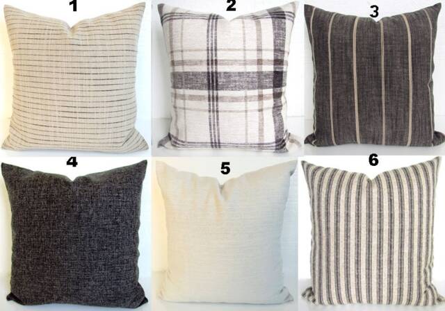 Charcoal Pillows Black Throw Pillow Covers Tan Check, Gray Plaid Striped Home Decor - image 1