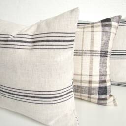 Charcoal Pillows Black Throw Pillow Covers Tan Check, Gray Plaid Striped Home Decor - thumbnail 3
