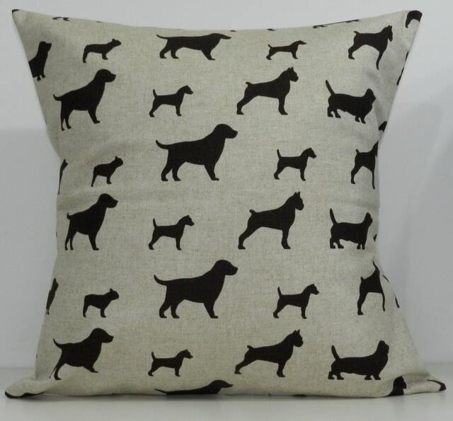New 18x18 Inch Designer Handmade Pillow Case in Brown & Linen Dogs - image 1