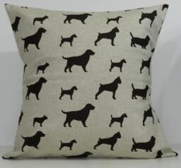 New 18x18 Inch Designer Handmade Pillow Case in Brown & Linen Dogs - thumbnail 1