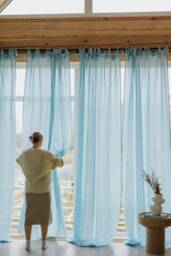 Sky Blue Daytime Tunnel Top Or Tie Curtain Set Of 2 - thumbnail 1