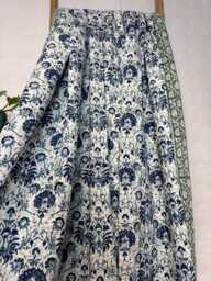 Kantha Stitch Pure Cotton Reversible Bed/Sofa Throw King Size - Handmade Handprinted Floral Dohar Regal White Grey Blue Sage - thumbnail 1