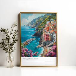 Cinque Terre Italy Poster Coastal Oil Paint Style Print - thumbnail 2