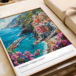Cinque Terre Italy Poster Coastal Oil Paint Style Print - thumbnail 3