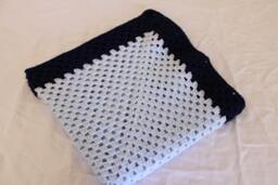 Crochet Baby Blanket Granny Square Afghan, Blue Nursery Decor - 31x31 - thumbnail 1