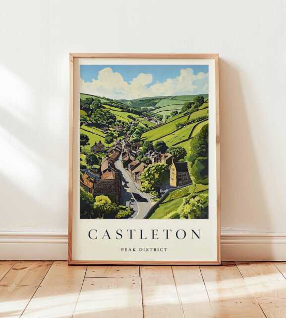 Castleton Village Print Peak District Travel Poster, Derbyshire Wall Art - image 1
