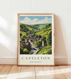 Castleton Village Print Peak District Travel Poster, Derbyshire Wall Art - thumbnail 1