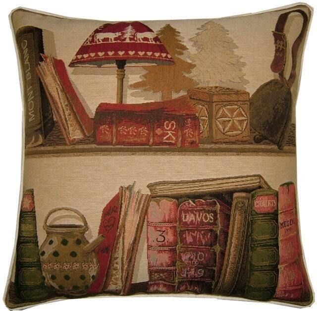 Library Books Ski Woven Tapestry Cushion Cover Sham - image 1