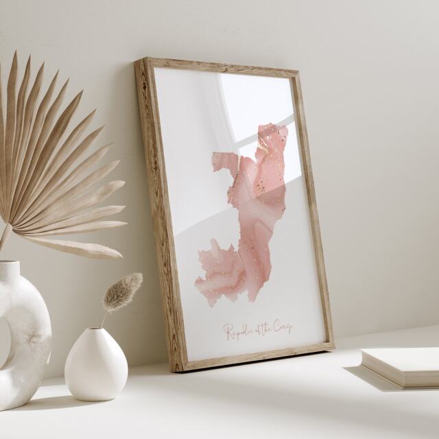 Republic Of The Congo Map Pink & Gold Wall Art Print - image 1