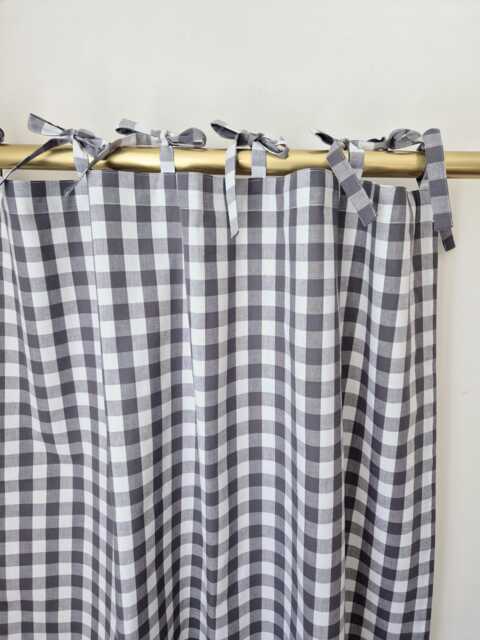Tie-Top Gingham Curtains With A Checkered Pattern, Ideal For Small Bathroom Windows. Light-Filtering Header Drapes, Valances, Sink Skirt - image 1