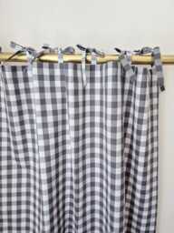 Tie-Top Gingham Curtains With A Checkered Pattern, Ideal For Small Bathroom Windows. Light-Filtering Header Drapes, Valances, Sink Skirt
