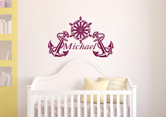 Wall Decals Boy Personalized Name Anchor Ship Wheel Home Vinyl Decal Sticker Kids Nursery Baby Room Decor V321 - image 1
