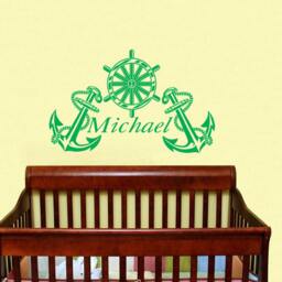 Wall Decals Boy Personalized Name Anchor Ship Wheel Home Vinyl Decal Sticker Kids Nursery Baby Room Decor V321 - thumbnail 2