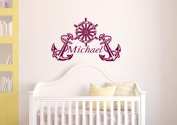 Wall Decals Boy Personalized Name Anchor Ship Wheel Home Vinyl Decal Sticker Kids Nursery Baby Room Decor V321 - thumbnail 1