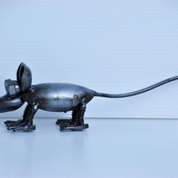 Rat Scrap Metal Sculpture, Handmade Recycled Steel Art, Geek Valentine Gift For Him - thumbnail 4