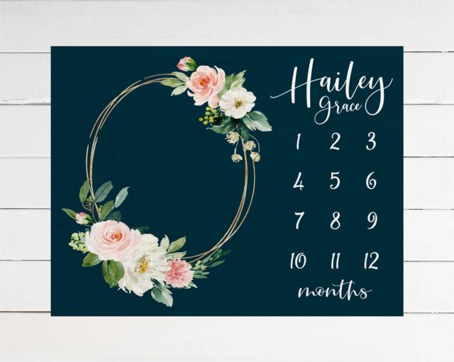 Girl Milestone Blanket Month Growth Tracker Minky Fleece Custom Personalized Baby Shower Gift Watercolor Floral Newborn - image 1