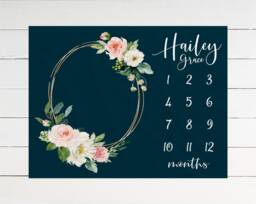Girl Milestone Blanket Month Growth Tracker Minky Fleece Custom Personalized Baby Shower Gift Watercolor Floral Newborn - thumbnail 1