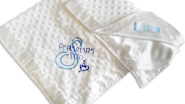 Personalized Music Note Minky Satin Blanket, Custom Embroidered Monogram Musical Baby Shower Gift, Coming Home Photoshoot Prop - image 1
