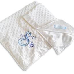 Personalized Music Note Minky Satin Blanket, Custom Embroidered Monogram Musical Baby Shower Gift, Coming Home Photoshoot Prop - thumbnail 2