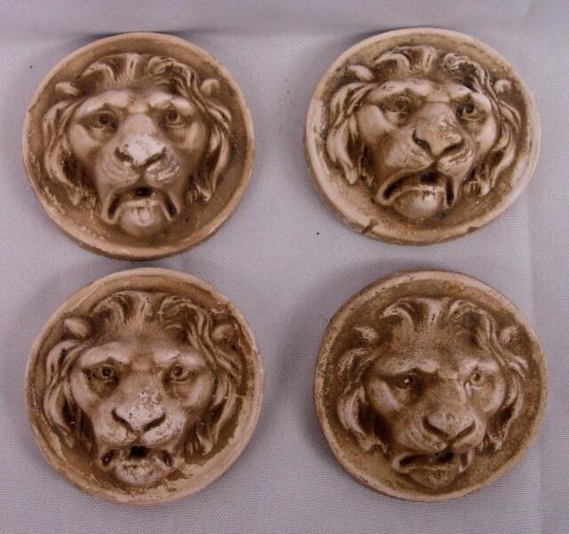 Set Of 4 Lion Wall Plaque Wild Cat Animal Home Decor Antique Finish - image 1