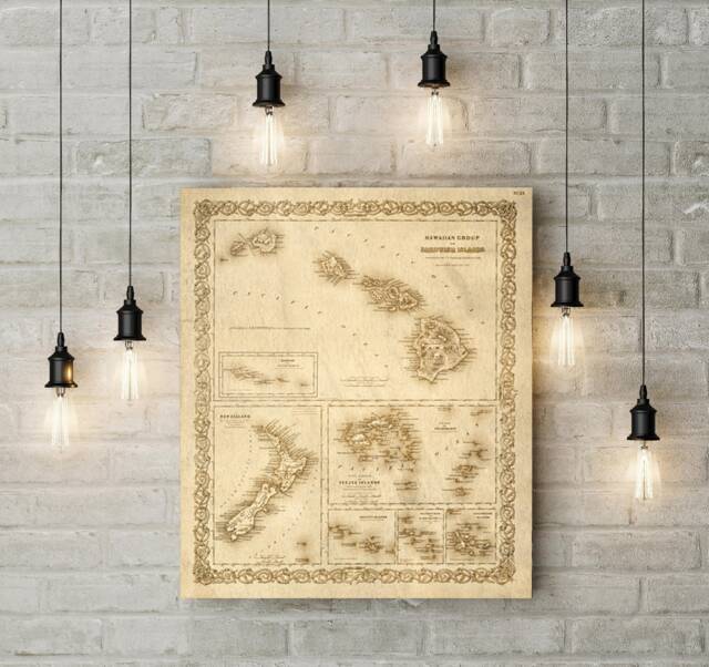 Hawaii Map 1856 Old Of Hawaiian Islands Vintage Old World Coastal Living Wall Chart Sandwich Islands Map Housewarming Gift - image 1
