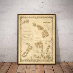 Hawaii Map 1856 Old Of Hawaiian Islands Vintage Old World Coastal Living Wall Chart Sandwich Islands Map Housewarming Gift - thumbnail 3