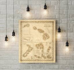 Hawaii Map 1856 Old Of Hawaiian Islands Vintage Old World Coastal Living Wall Chart Sandwich Islands Map Housewarming Gift - thumbnail 1
