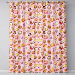 Kawaii Fast Food Snacks Gingham Picnic Soft Pink Background Seamless Pattern Readymade Eyelet Ring Top Thermal 100% Blackout Curtains - thumbnail 2