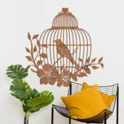 Rustic Bird Cage Steel Wall Art, Woodland Home Decor - thumbnail 1