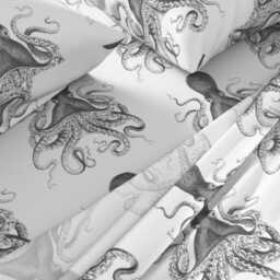 Nautical Octopi Sheets - Octopus Oasis Charcoal By Willowlanetextiles Ocean Sea Life Cotton Sateen Sheet Set Bedding Spoonflower - thumbnail 2