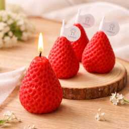 strawberry Shaped Scented Candle Set - 15Pcs - Handmade Soy Wax Fruit Candles Valentine's Day, Birthday Gift & Cute Home Decor - thumbnail 1