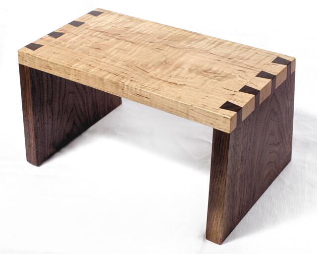 Handmade Dovetailed Wood Step Stool Curly Maple & Black Walnut - image 1